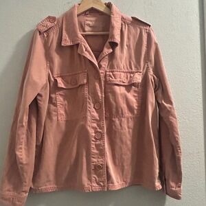 Lucky Brand Utility Jacket Button Front Pockets Shoulder‎ Tabs Pink Medium